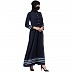 Casual Abaya with striped border- Navy Blue Casual Abaya with striped border- Navy Blue
